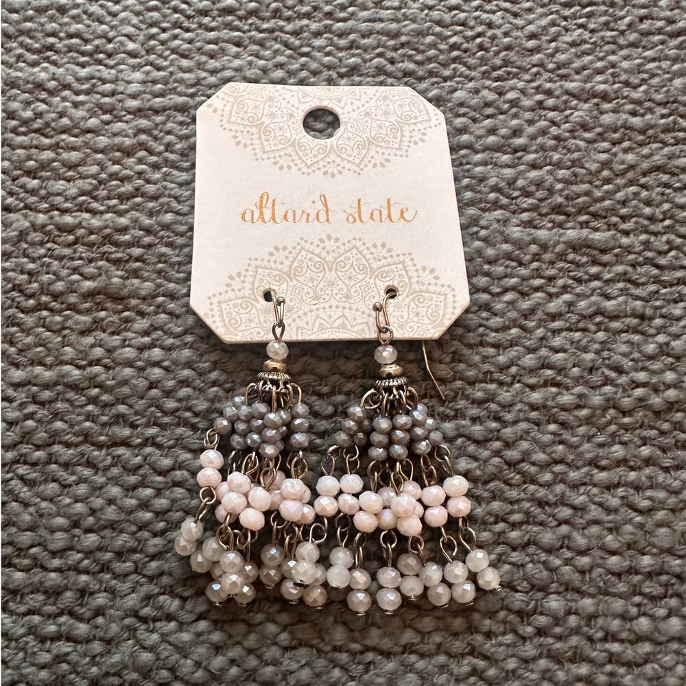 NEW Altar'd State Grey, off white Tiered Beaded Earrings